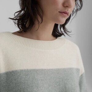 Club Monaco Striped Cashmere Boatneck Women’s Sweater, Sea Glass Green (Size M)